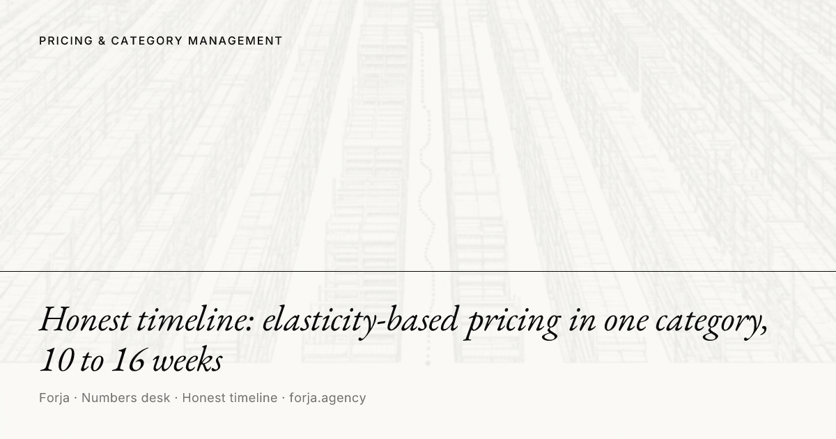 Honest timeline: elasticity-based pricing in one category, 10 to 16 weeks